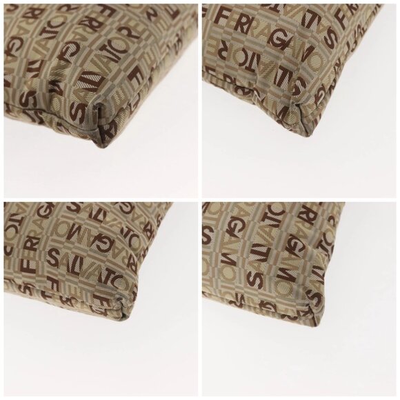 Salvatore Ferragamo Shoulder Bag Canvas Leather Brown Silver Auth BA5611